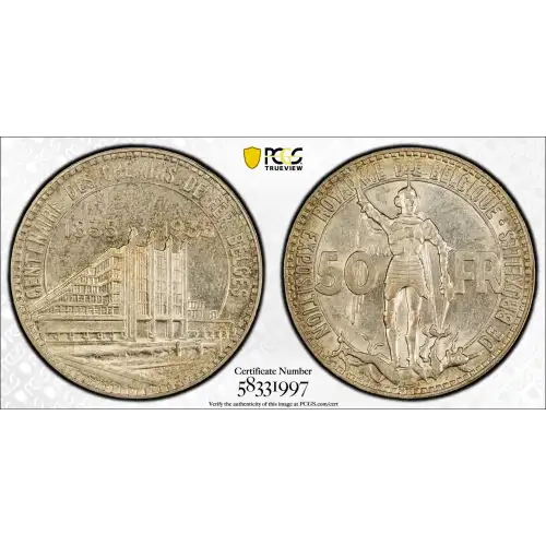 1935 50 Fr BELGIQUE  ↑↓ KM-106.1  Ag