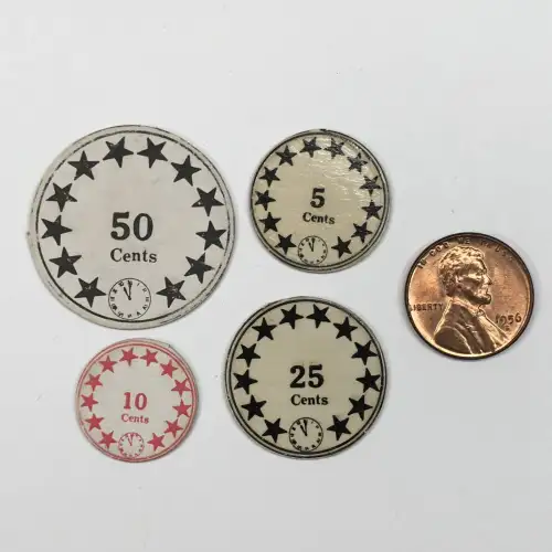 1938 Mt Carmel Center Waco Texas 4-Token Set 50/25/10/5 Cents (3)