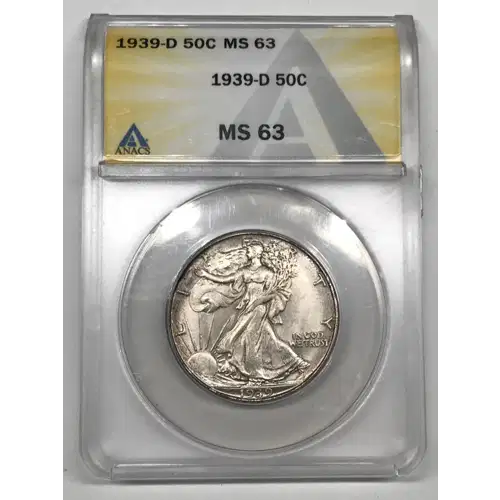 1939 D Walking Liberty Half Dollar ANACS MS-63