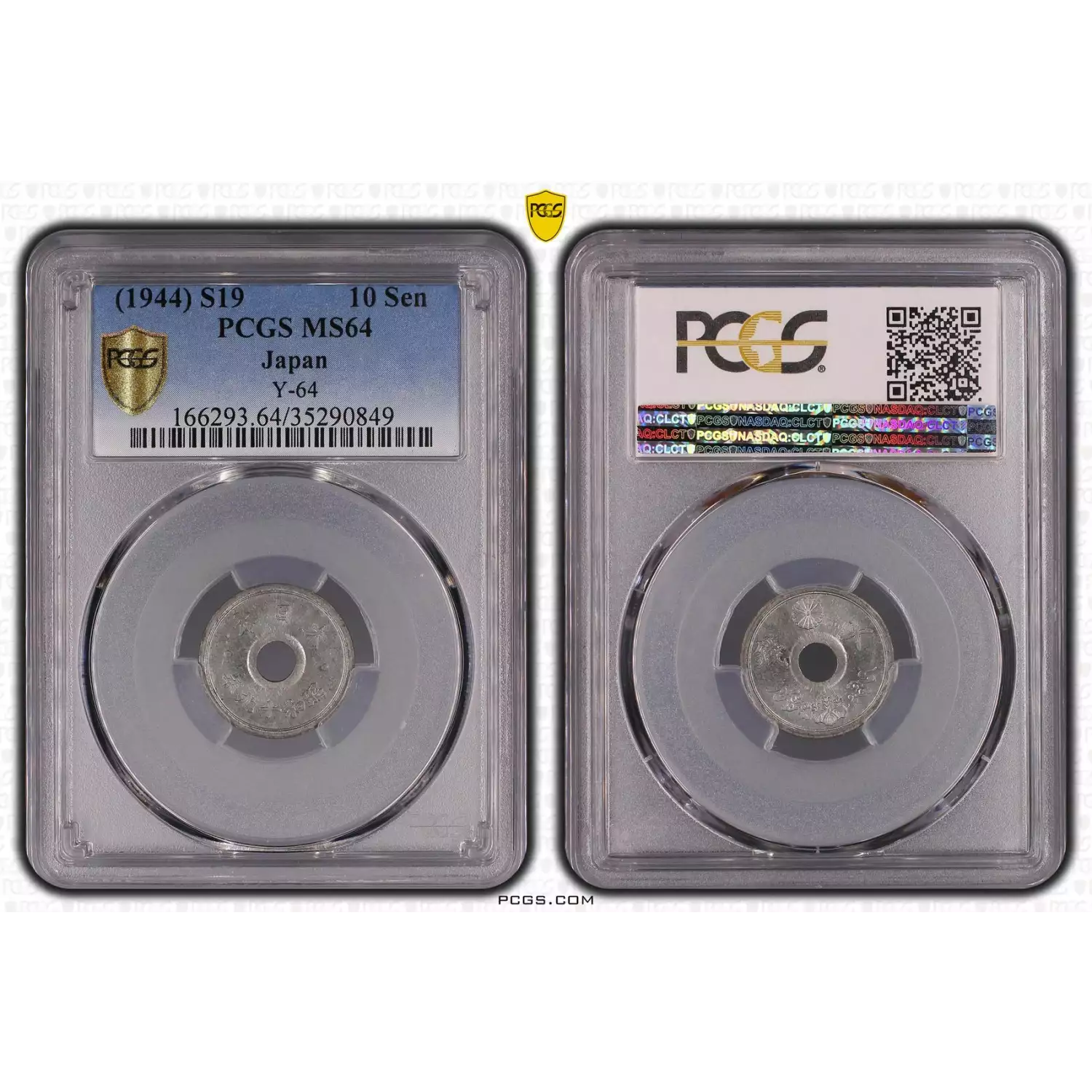 1944 JAPAN Tin-Zinc 10 SEN PCGS MS-64 JNDA 01-31, Y-64, S19