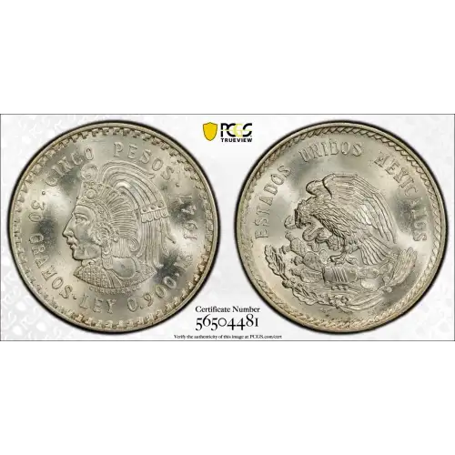 1947-Mo 5 Peso Cuauhtemoc KM-465 Ag