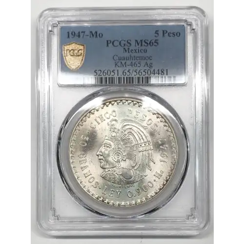 1947-Mo 5 Peso Cuauhtemoc KM-465 Ag (2)