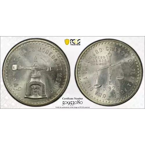 1949-Mo MEXICO Silver ONZA PCGS MS-63 KM-M49a - Old Pueblo Coin