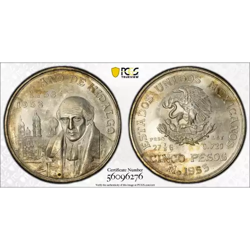 1953-Mo 5 Peso Hidalgo KM-468