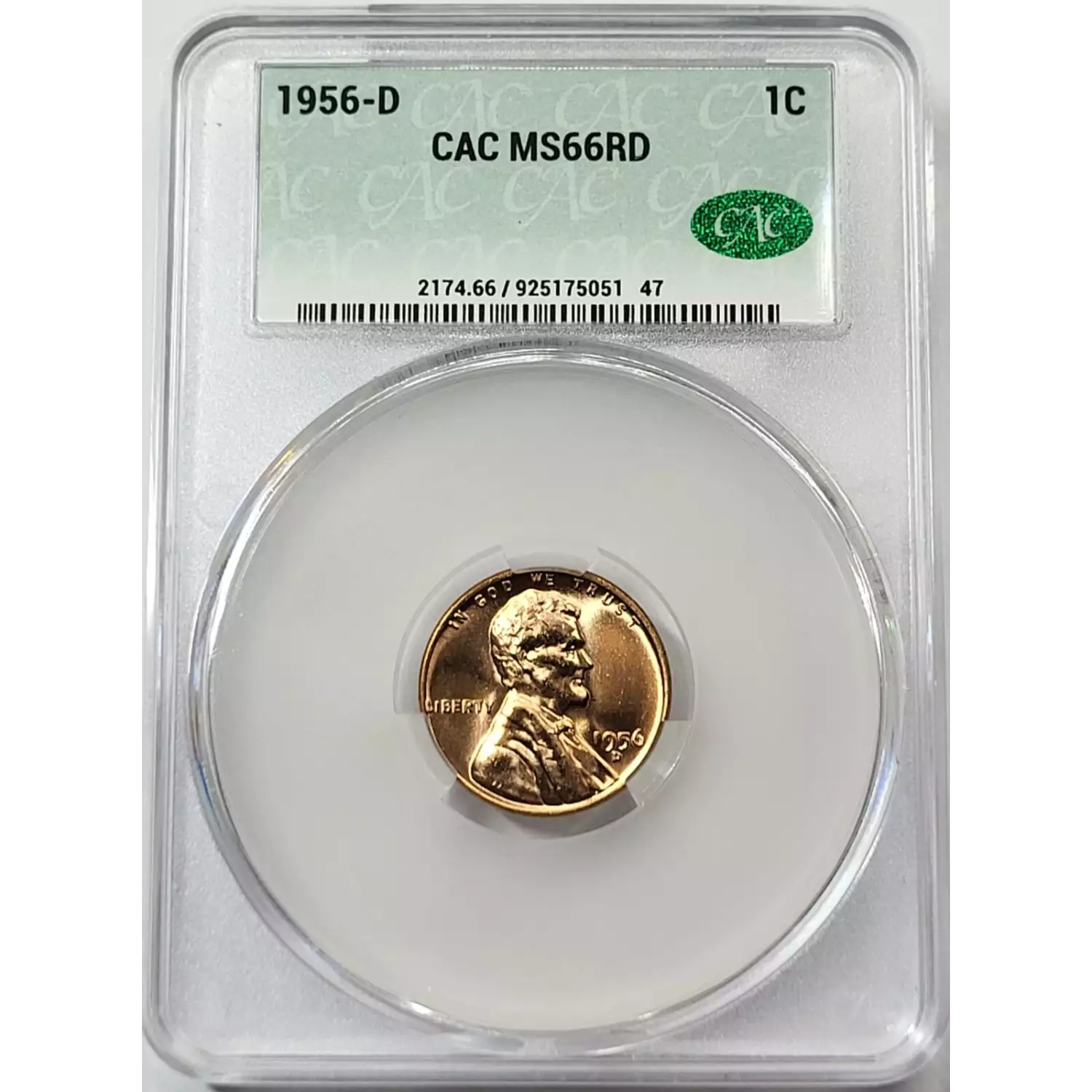 1956-D Lincoln Wheat Cent CACG MS 66 RD CAC - Old Pueblo Coin