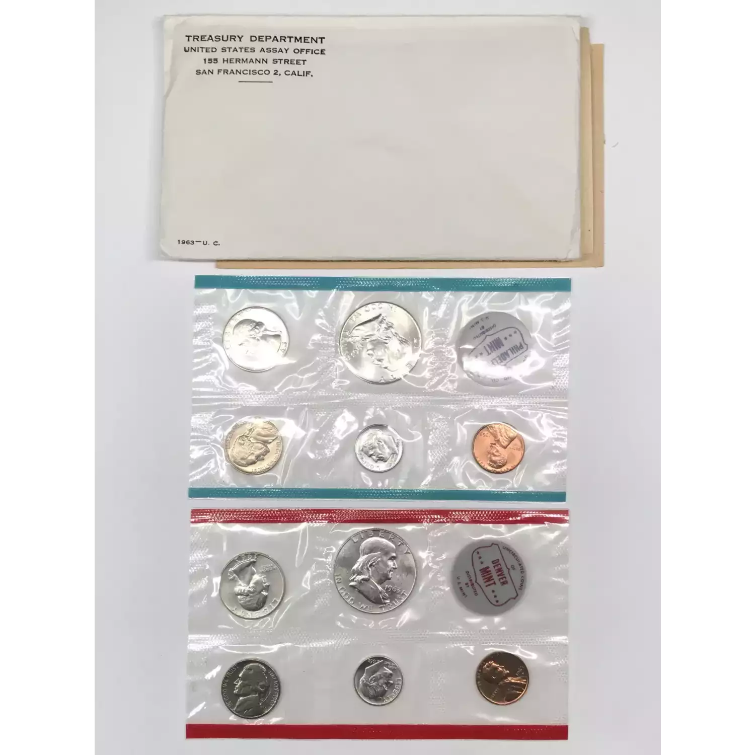 1963 US Mint 10-Coin P&D Uncirculated Set w OGP Envelope - Silver