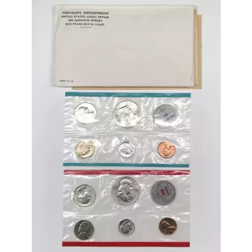 1963 US Mint 10-Coin P&D Uncirculated Set w OGP Envelope - Silver