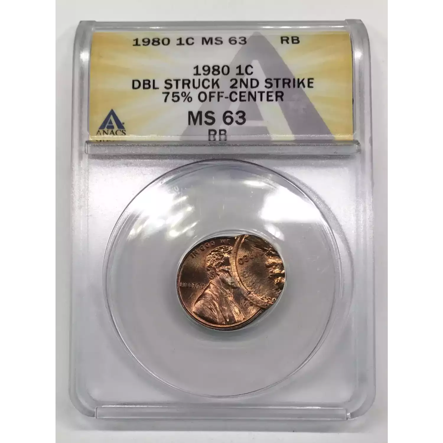 1980 Lincoln Memorial Cent ANACS MS-63 RB Double Struck 2nd
