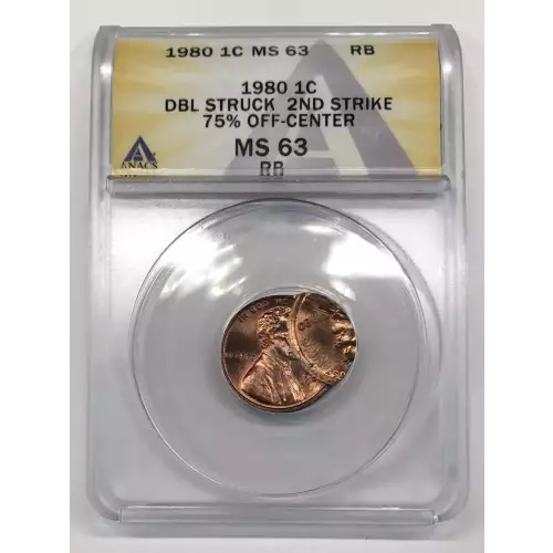 1980 Lincoln Memorial Cent ANACS MS-63 RB Double Struck 2nd