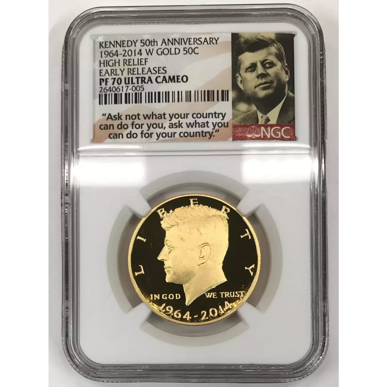 2014-W Kennedy 50th Anniversary 3/4 oz Gold Half Dollar NGC PF-70