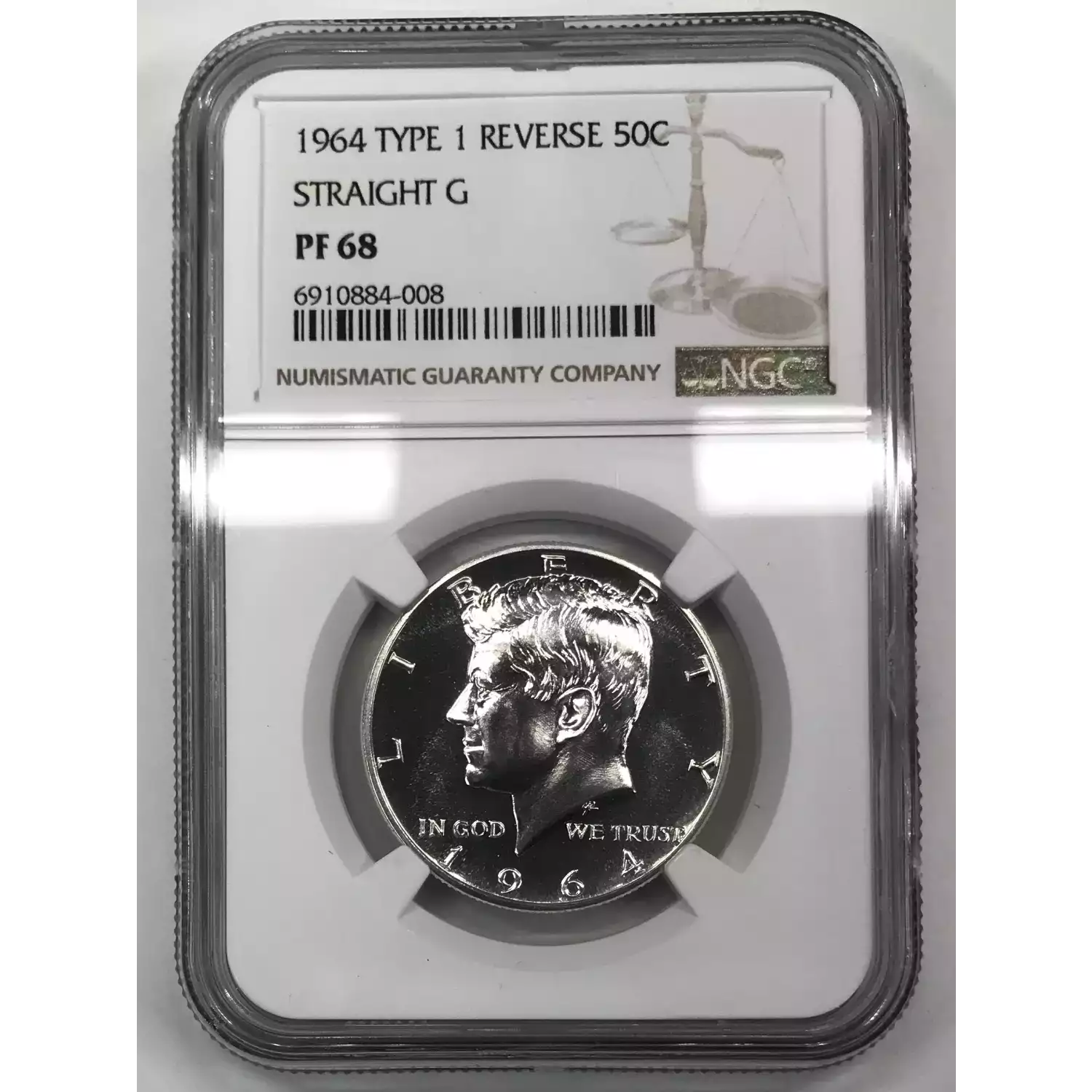 1964 Silver Kennedy Half Dollar NGC PF-68 TYPE 1 REVERSE STRAIGHT