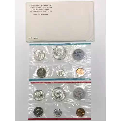 1964 US Mint 10-Coin P&D Uncirculated Set w OGP Envelope - Silver