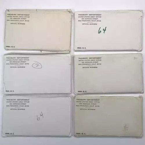 1964 US Mint 10-Coin P&D Uncirculated Set w OGP Envelope - Silver