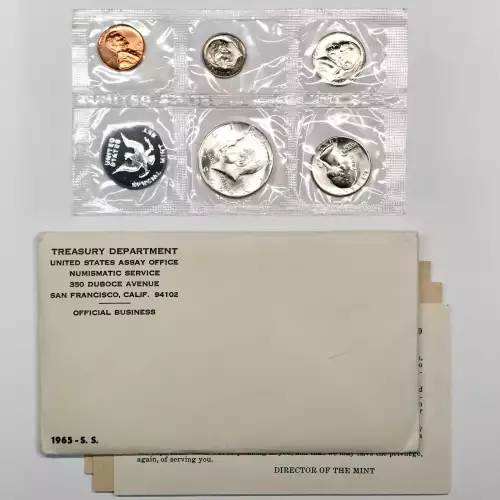 1965 Special Mint Set SMS w US Mint OGP Envelope -40% Silver Kennedy Half Dollar