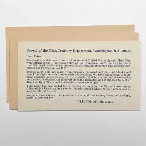 1965 Special Mint Set SMS w US Mint OGP Envelope -40% Silver Kennedy Half Dollar