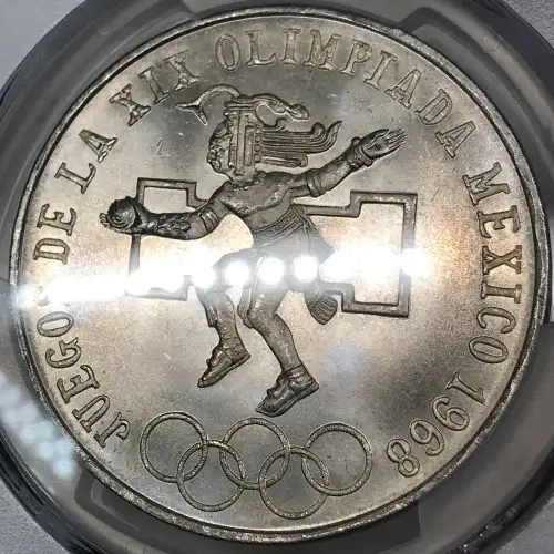 1968-Mo 25 Peso Olympic KM-479.1 Rings Align, Straight Tongue (4)