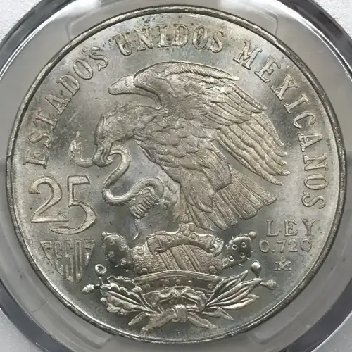 1968-Mo 25 Peso Olympic KM-479.1 Rings Align, Straight Tongue