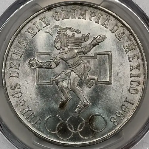 1968-Mo 25 Peso Olympic KM-479.1 Rings Align, Straight Tongue (3)