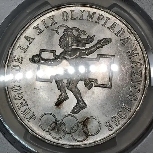 1968-Mo 25 Peso Olympic KM-479.1 Rings Align, Straight Tongue (4)