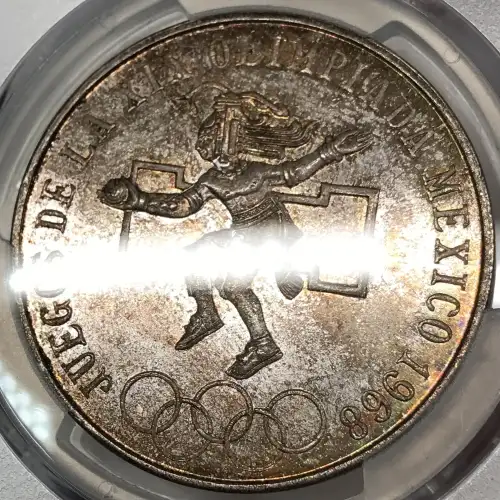 1968-Mo 25 Peso Olympic KM-479.1 Rings Align, Straight Tongue (5)
