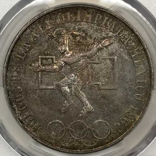 1968-Mo 25 Peso Olympic KM-479.1 Rings Align, Straight Tongue (3)
