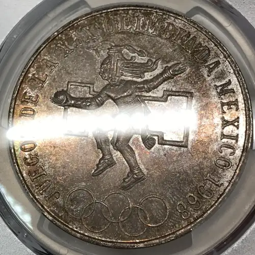 1968-Mo 25 Peso Olympic KM-479.1 Rings Align, Straight Tongue (3)