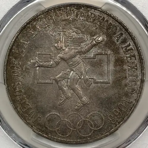 1968-Mo 25 Peso Olympic KM-479.1 Rings Align, Straight Tongue (4)