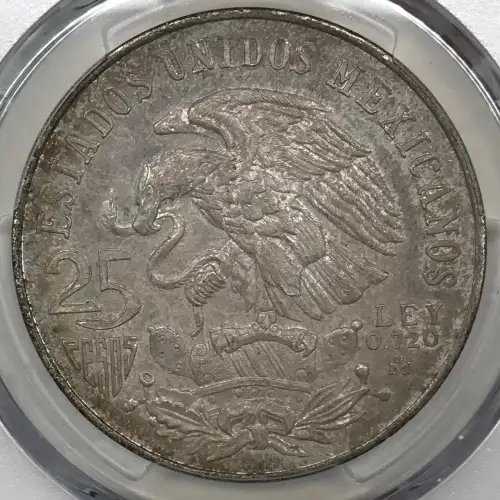 1968-Mo 25 Peso Olympic KM-479.1 Rings Align, Straight Tongue