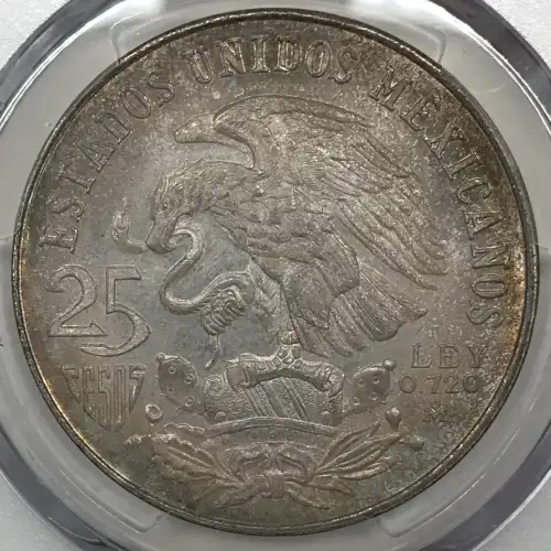 1968-Mo 25 Peso Olympic KM-479.1 Rings Align, Straight Tongue