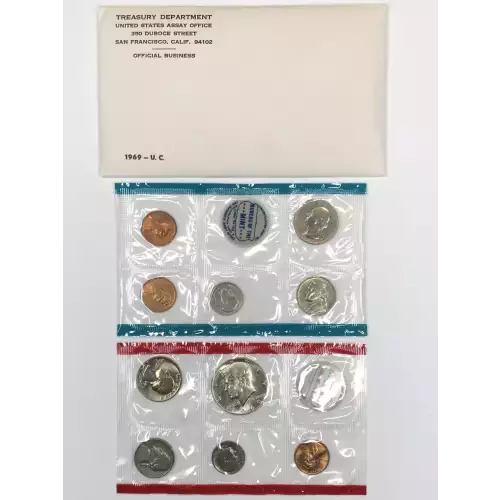 1969 US Mint Uncirculated 10-Coin P&D Set 1969-D 40% Silver Kennedy Half Dollar