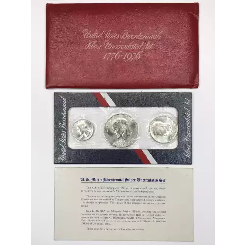 1976-S 3-Piece Silver Uncirculated Mint Set w Red Envelope OGP -US Bicentennial 