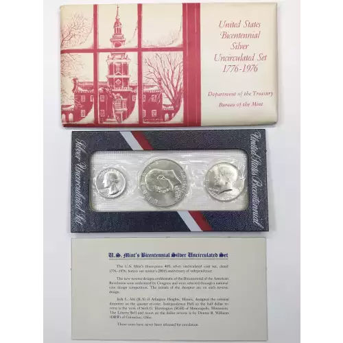 1976-S 3-Piece Silver Uncirculated Mint Set White Envelope OGP - US Bicentennial