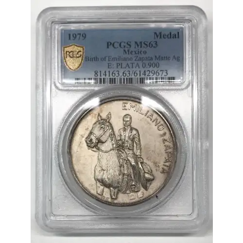 1979 Birth of Emiliano Zapata Mexico Matte Silver Medal PCGS SP/MS-63  (2)