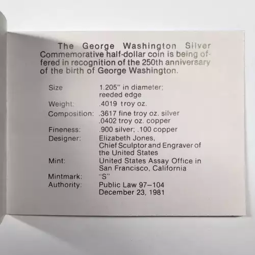 1982-S Silver George Washington 250th Anniversary Proof Half Dollar w Box & COA