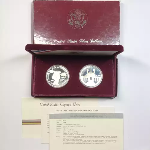 1983-1984-S Los Angeles Olympic Two-Coin Proof Silver Dollar Set w US Mint OGP (2)