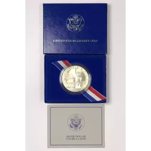 1986-P Statue of Liberty Uncirculated Silver Dollar w US Mint OGP - Box & COA