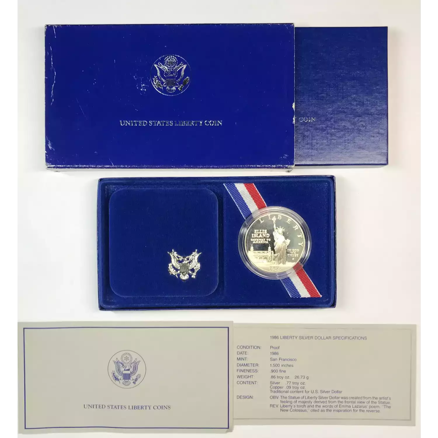 1986-S Statue of Liberty Silver Dollar - Proof with Box & COA
