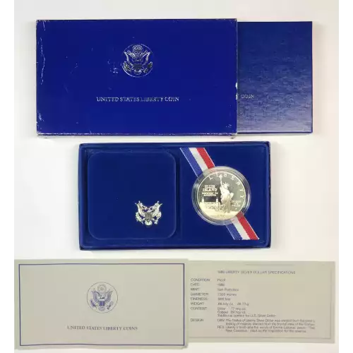 1986-S Statue of Liberty Silver Dollar - Proof with Box & COA