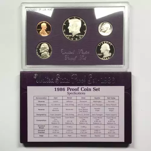 1986 US Mint Proof Set w OGP - Box & COA (3)