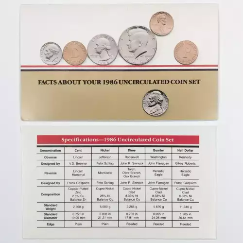 1986 US Mint Uncirculated Coin Set - P & D (2)