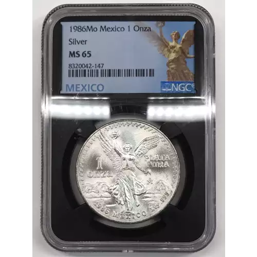1986-Mo Mexico 1 oz Silver Libertad Onza NGC MS-65 Silver - Old