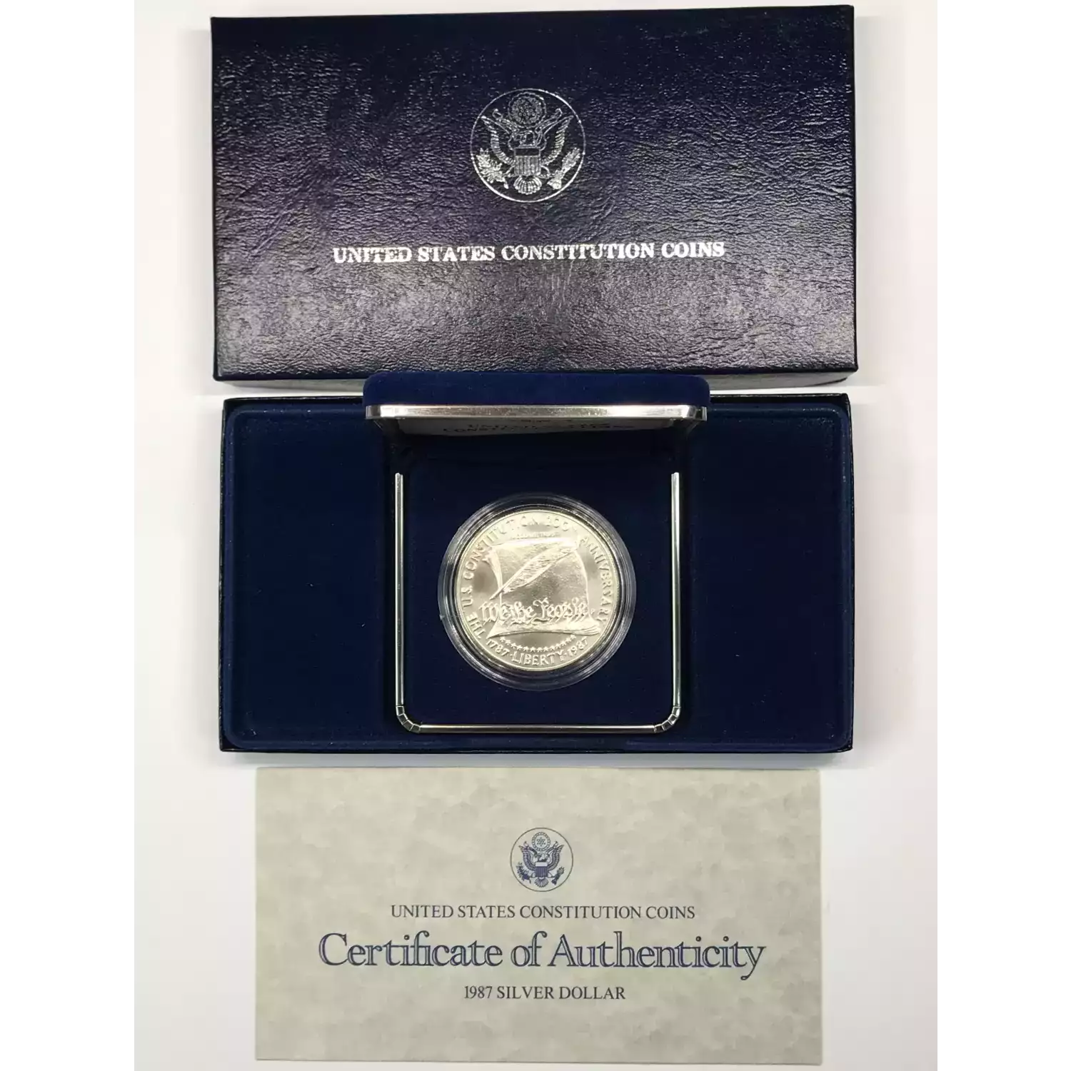 1987-P Constitution Bicentennial Uncirculated Silver Dollar w US Mint Box & COA (4)