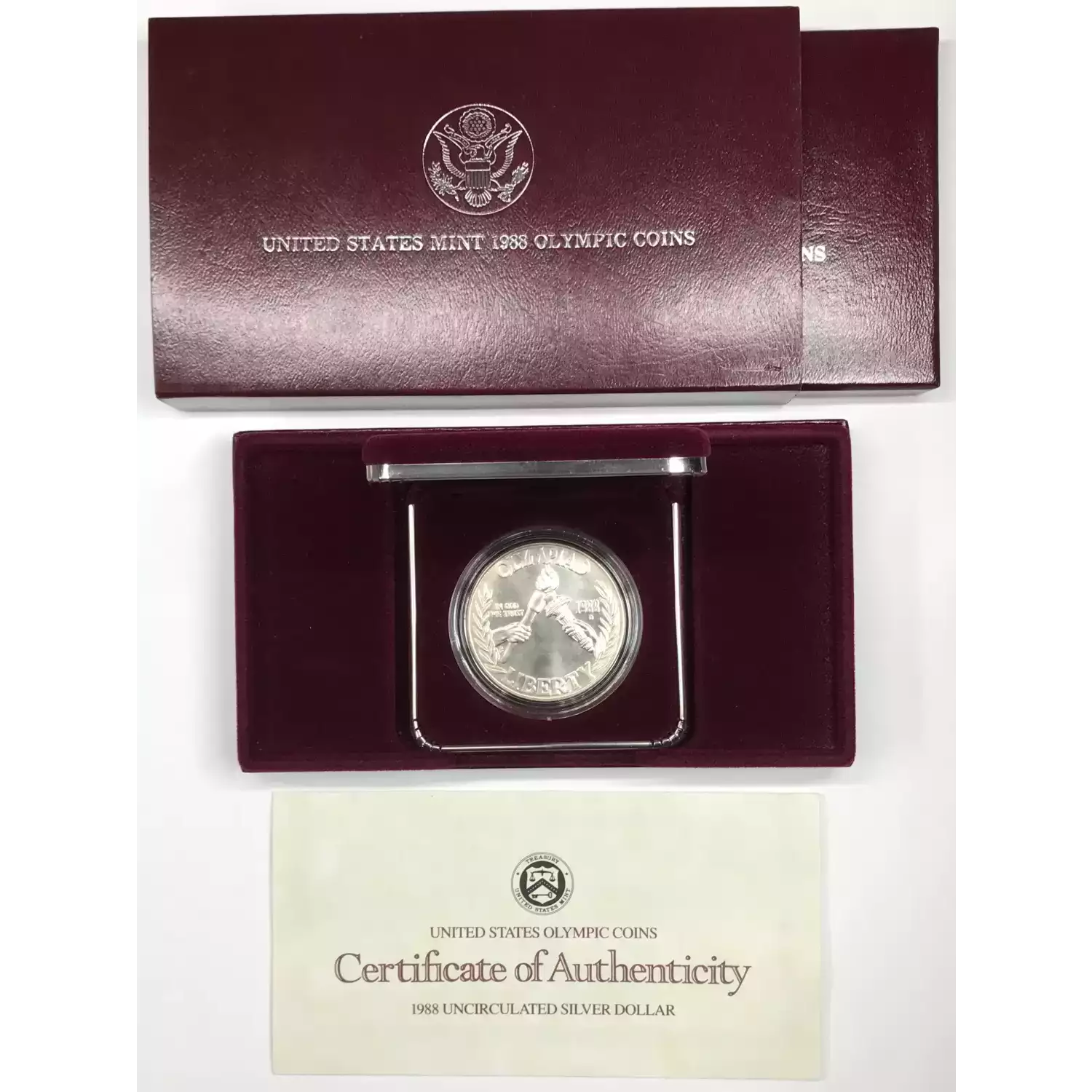 1988-D Seoul Olympic Uncirculated Silver Dollar w US Mint OGP - Box & COA (3)