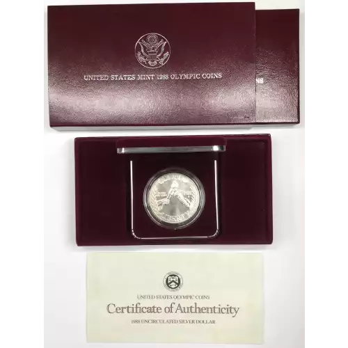 1988-D Seoul Olympic Uncirculated Silver Dollar w US Mint OGP - Box & COA