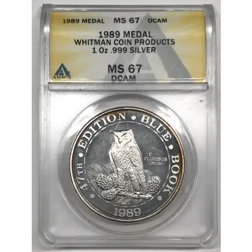 1989 1 oz Silver Round ANACS MS-67 Whitman Coin Products DCAM generic