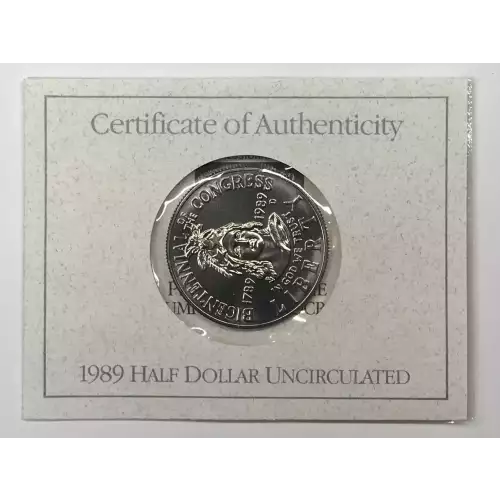 1989-D Congress Bicentennial Uncirculated Clad Half Dollar w US Mint OGP & COA 