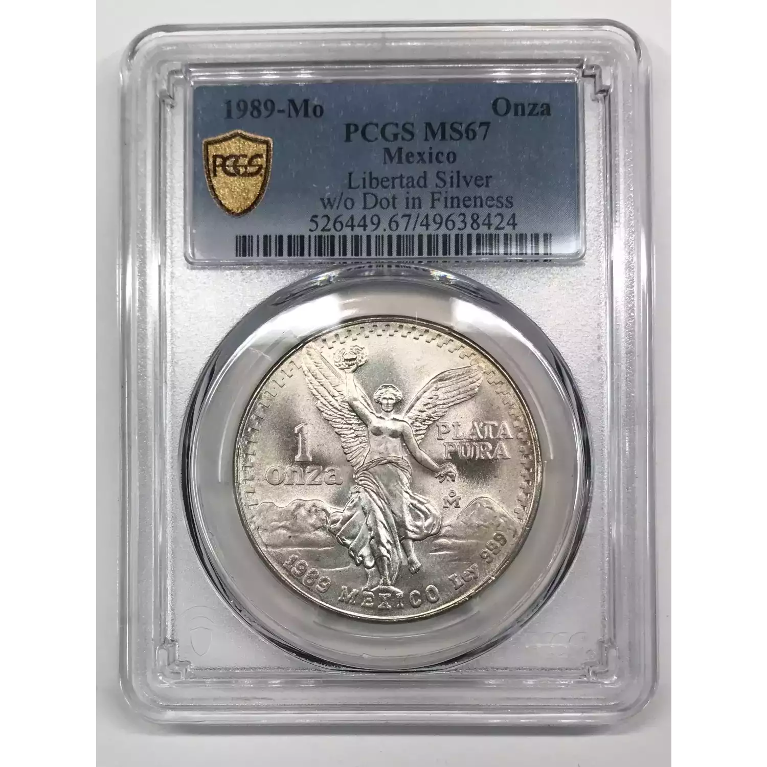 1989-Mo Mexico 1 oz Silver Libertad Onza PCGS MS-67 w/o Dot