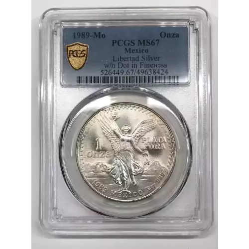 1989-Mo Mexico 1 oz Silver Libertad Onza PCGS MS-67 w/o Dot