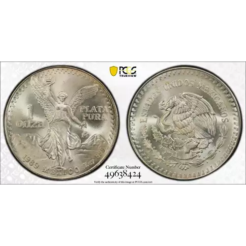1989-Mo Mexico 1 oz Silver Libertad Onza PCGS MS-67 w/o Dot 1989-Mo Mexico 1 oz Silver Libertad Onza PCGS MS-67 w/o Dot