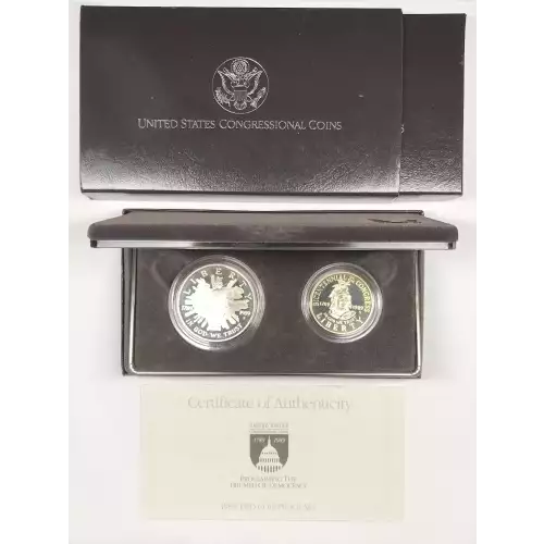 1989-S Congress Bicentennial Two-Coin Proof Set Silver Dollar & Clad Half w OGP (3)